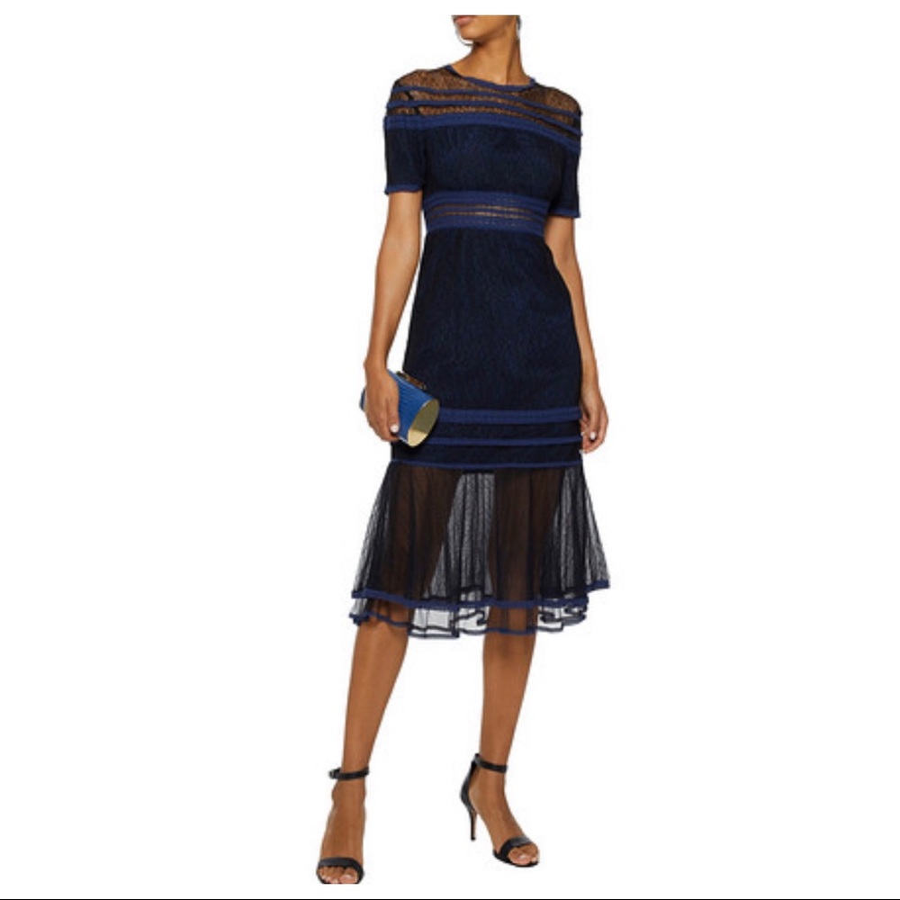 Crochet lace-trim tulle cocktail dress